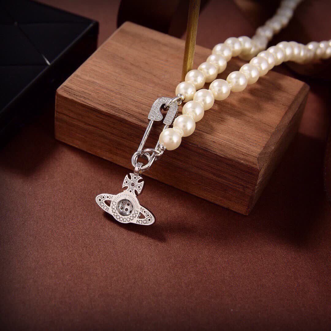 Vivienne Westwood Pearl Necklace with Safety Pin Clasp